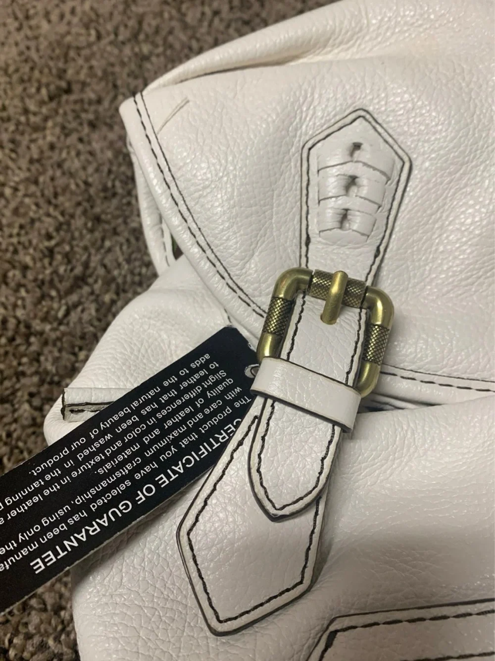 orYANY White Leather Backpack with Front Zip Pocket and Buckle Detail - Picture 3 of 9